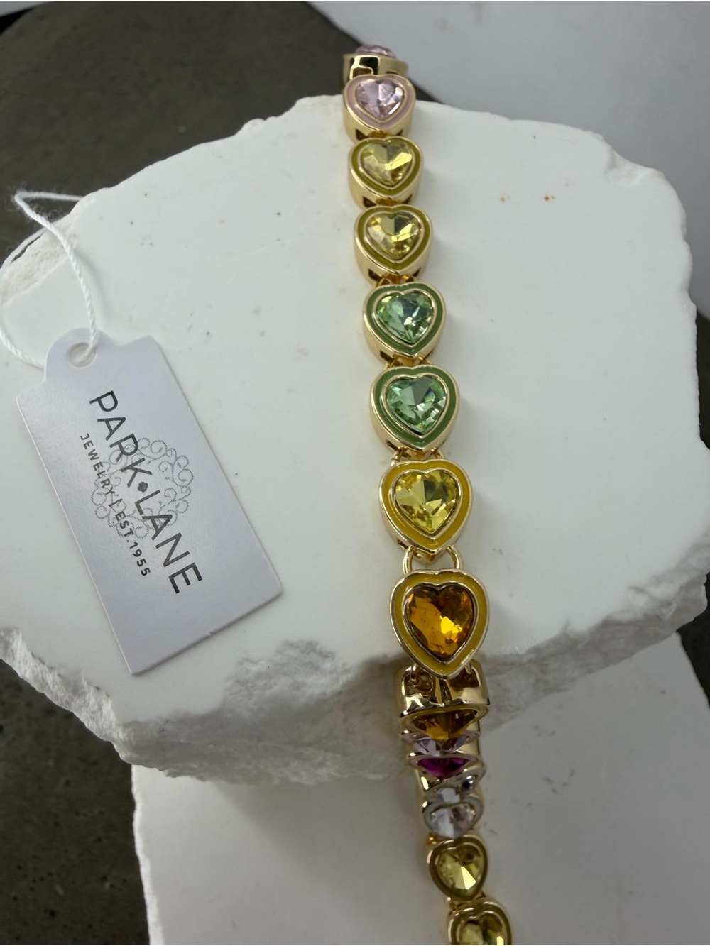 Park Lane Women’s Candy Hearts Bracelet Gold Tone Multicolor Heart Crystal NWT - Picture 3 of 4